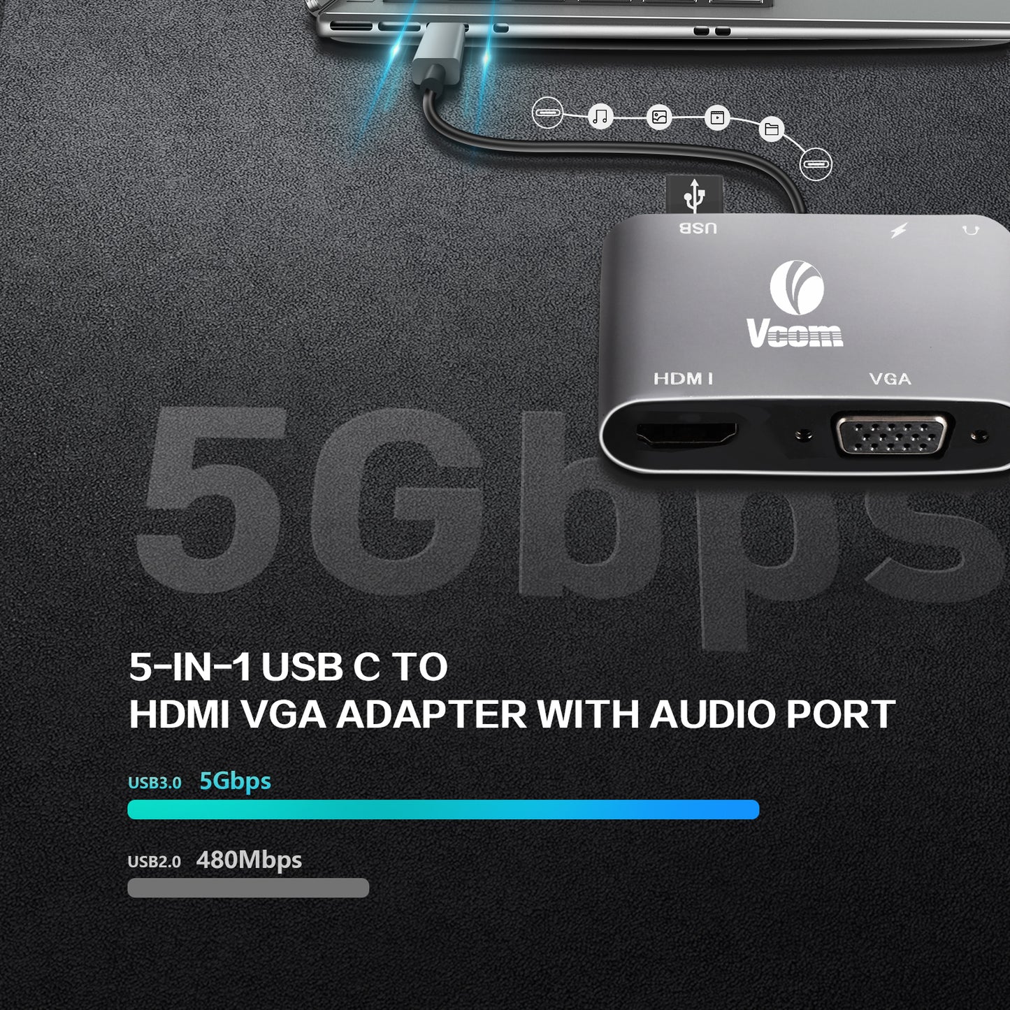 5-IN-1 USB C TO
HDMIVGA ADAPTER WITH AUDIO PORT