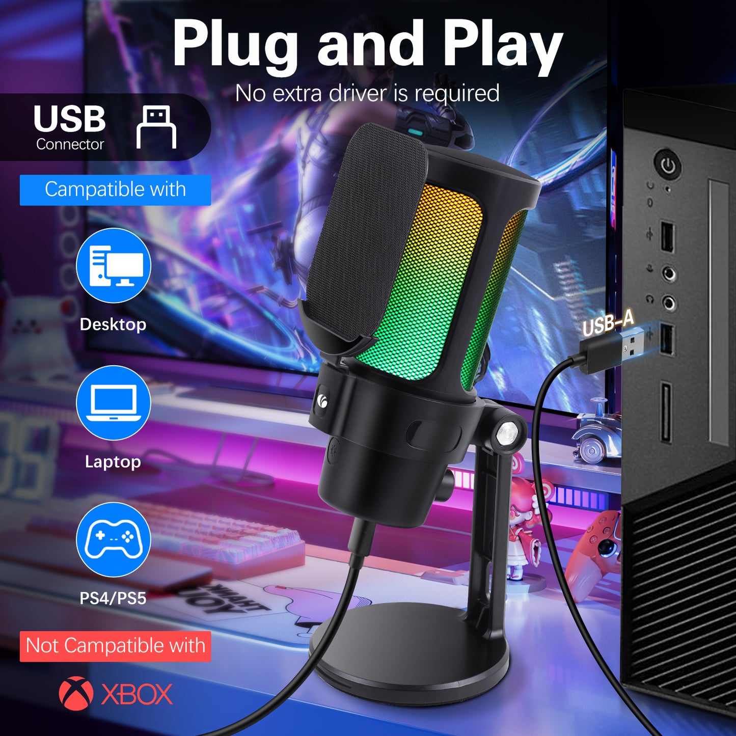VCOM RGB USB Microphone-Black