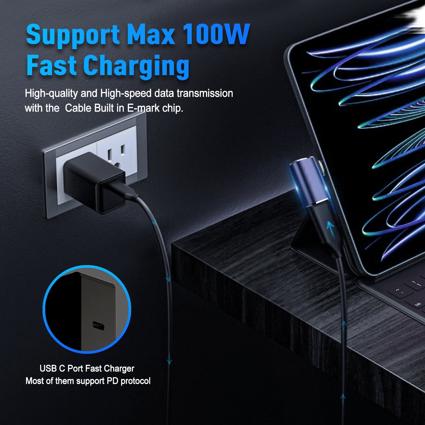 VCOM USB-C 90 Degree Adapter 40Gbps 100W PD