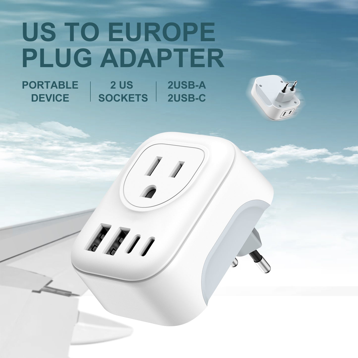 VCOM Travel Adapter Pro - 6-in-1 Compact Wall Charger (2 USB-A + 2 USB-C) w/ Safety Case