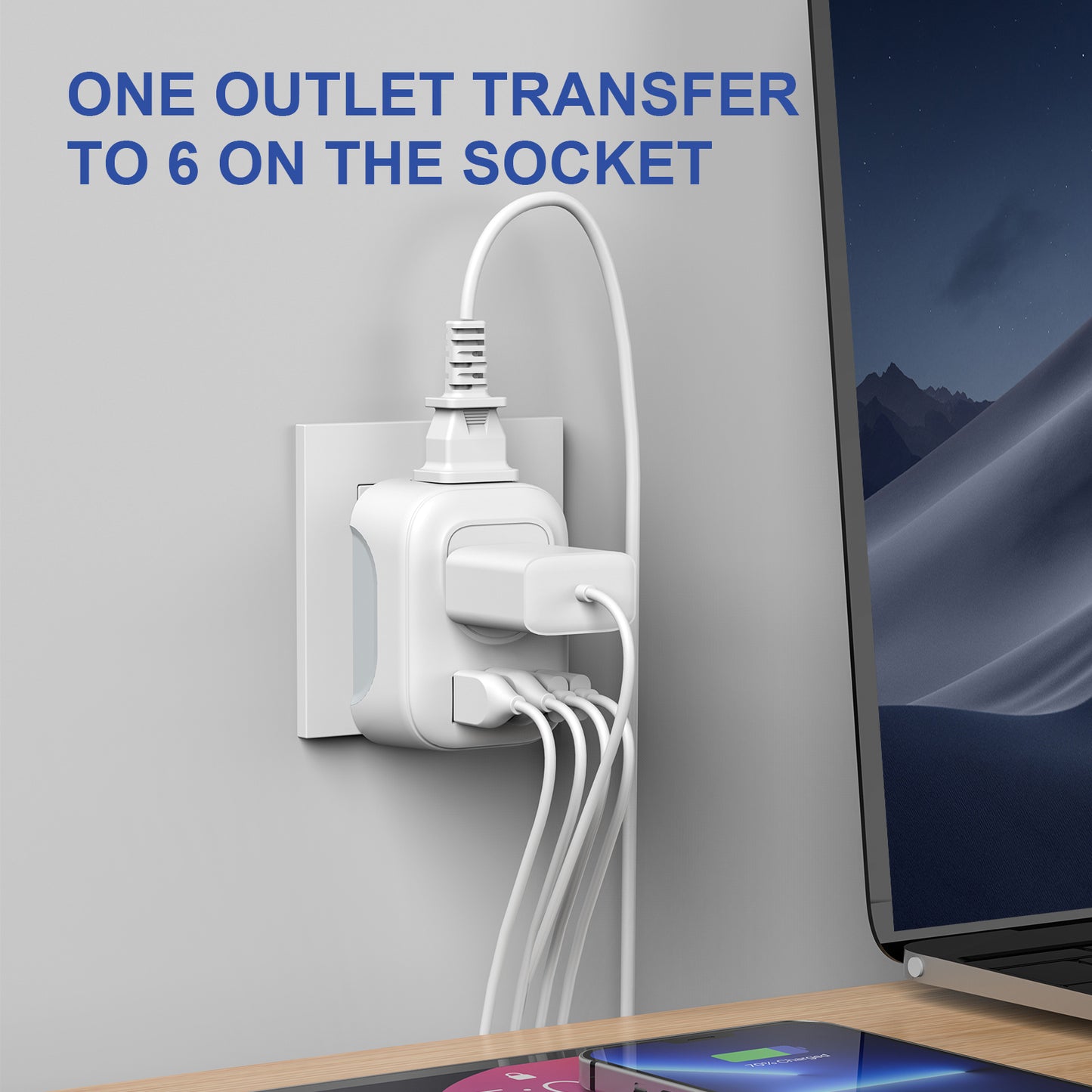 VCOM Travel Adapter Pro - 6-in-1 Compact Wall Charger (2 USB-A + 2 USB-C) w/ Safety Case