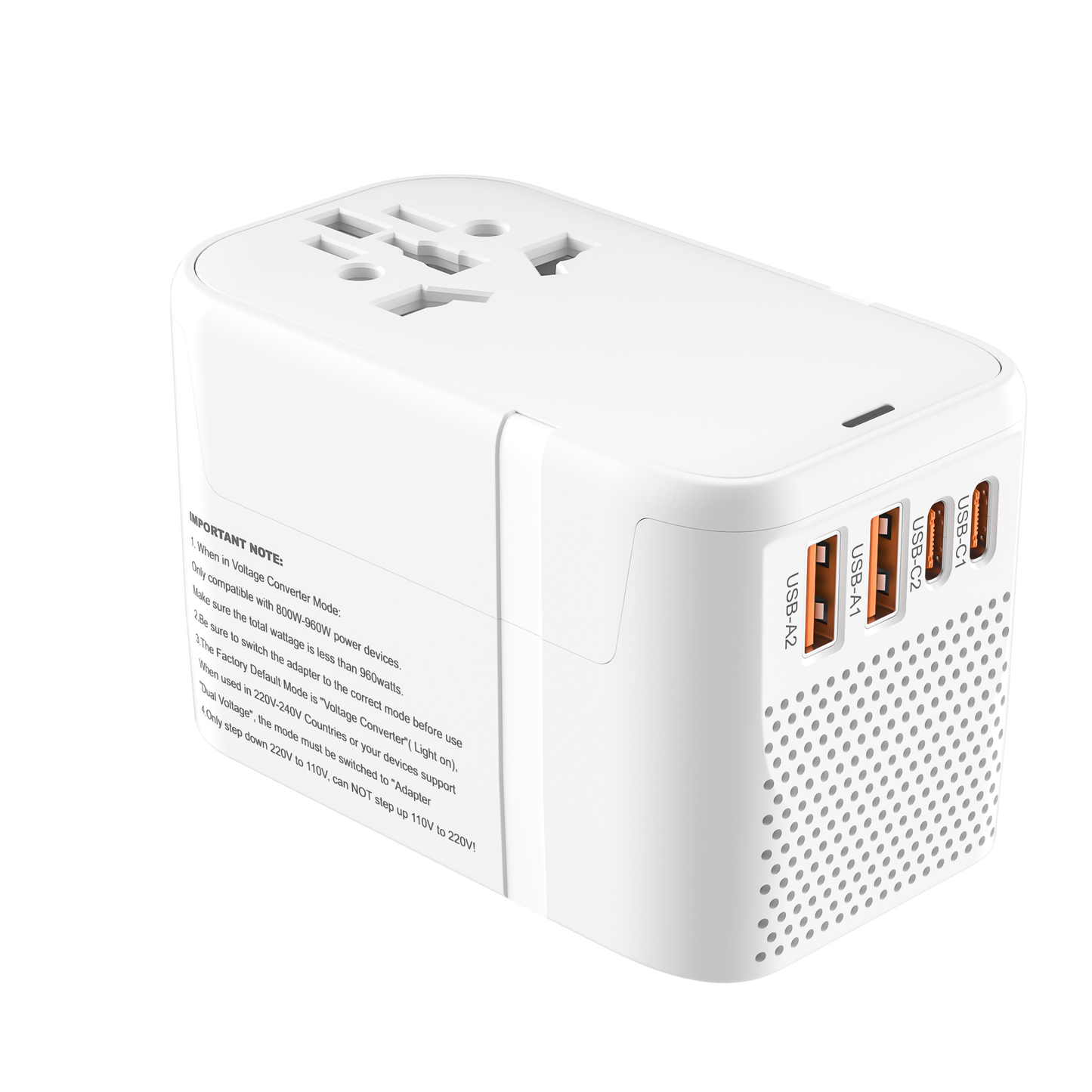 VCOM Dual Mode Travel Adapter with USB Fast Charging – For 100–240V Dual Voltage Devices