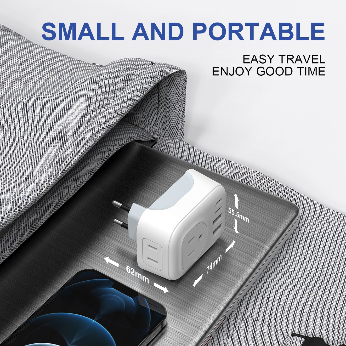 VCOM Travel Adapter Pro - 6-in-1 Compact Wall Charger (2 USB-A + 2 USB-C) w/ Safety Case