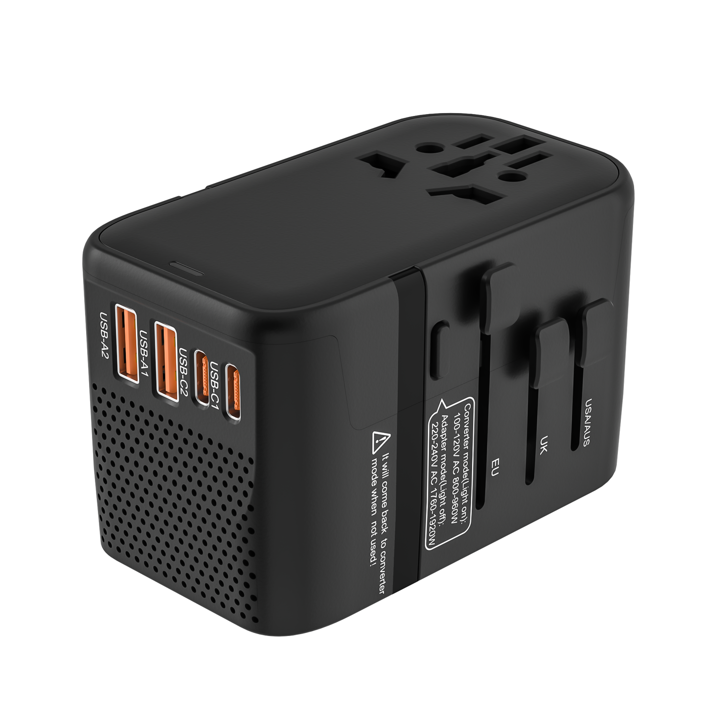 VCOM Dual Mode Travel Adapter with USB Fast Charging – For 100–240V Dual Voltage Devices