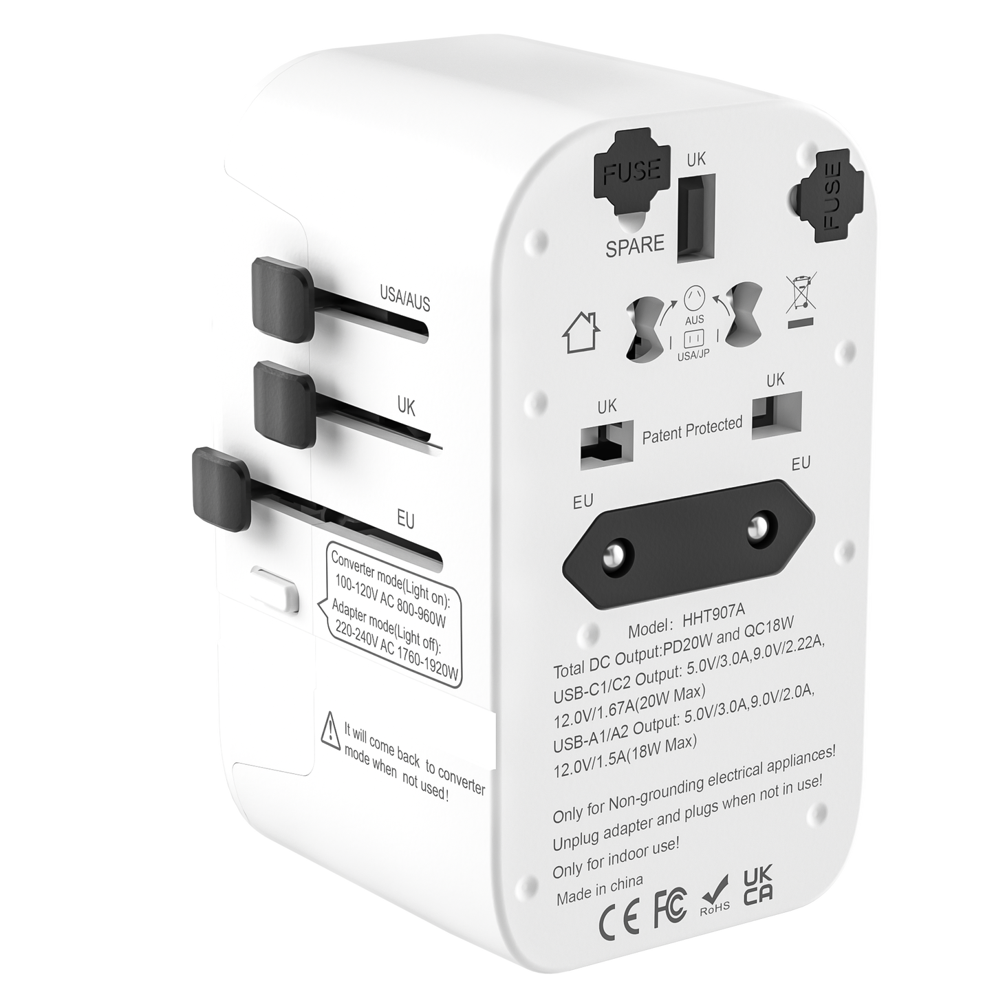 VCOM Dual Mode Travel Adapter with USB Fast Charging – For 100–240V Dual Voltage Devices