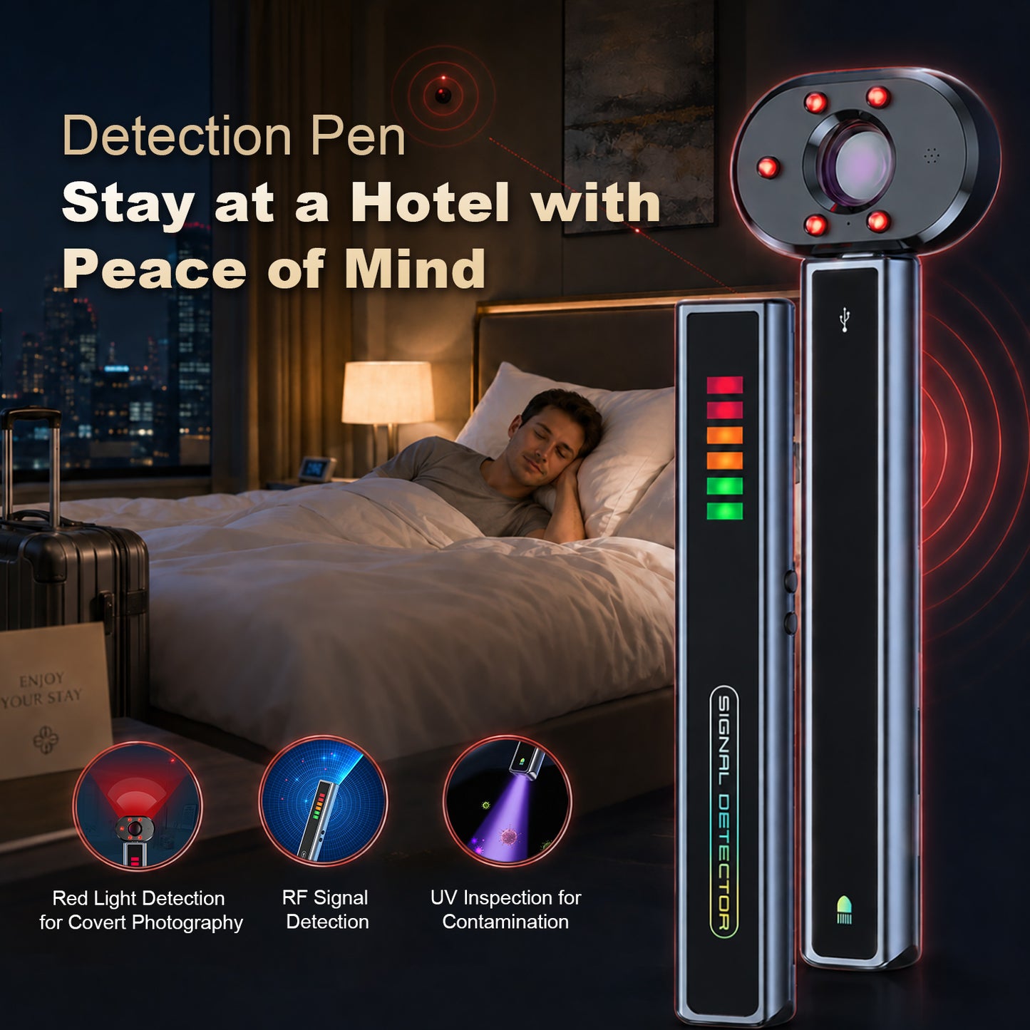 VCOM RF Signal & Hidden Camera Detector – UV Stain Inspection Tool