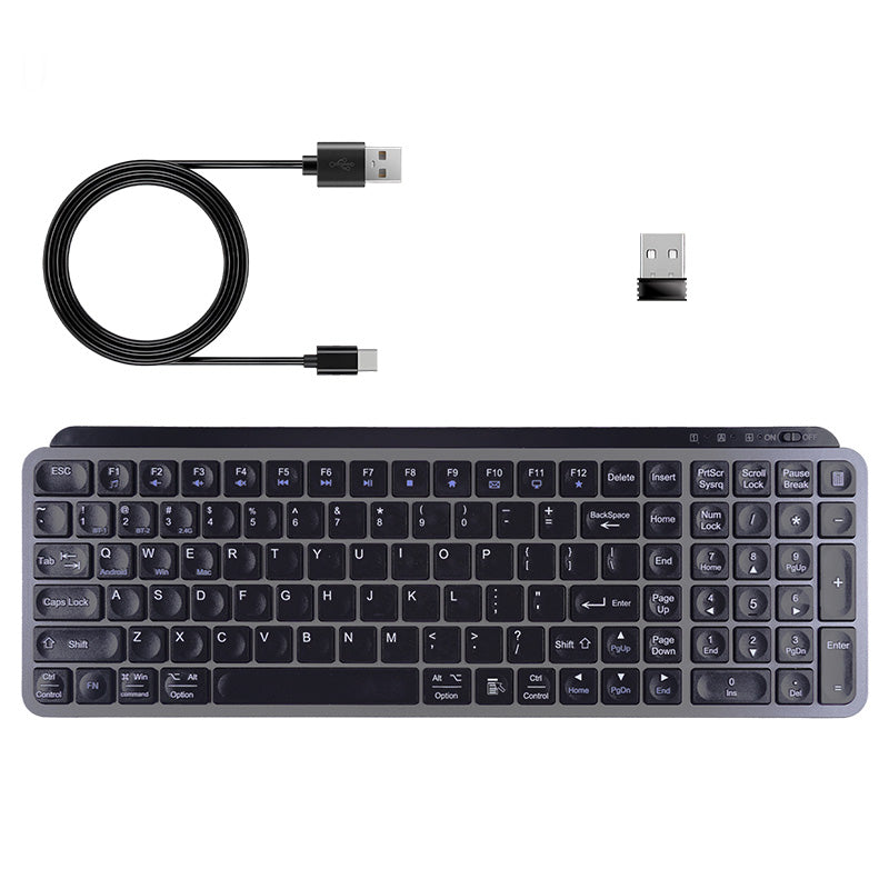 VCOM Ultra-Slim Wireless Keyboard (Bluetooth + 2.4G) – Full-Size 105-Key Rechargeable Keyboard with USB-C Charging, Compatible with Windows XP/7/8
