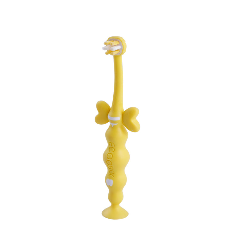 VCOM Winged Handle Kids Toothbrush – Suction-Cup Base, Antibacterial Bristles, Flexible Grip (2 Pack)