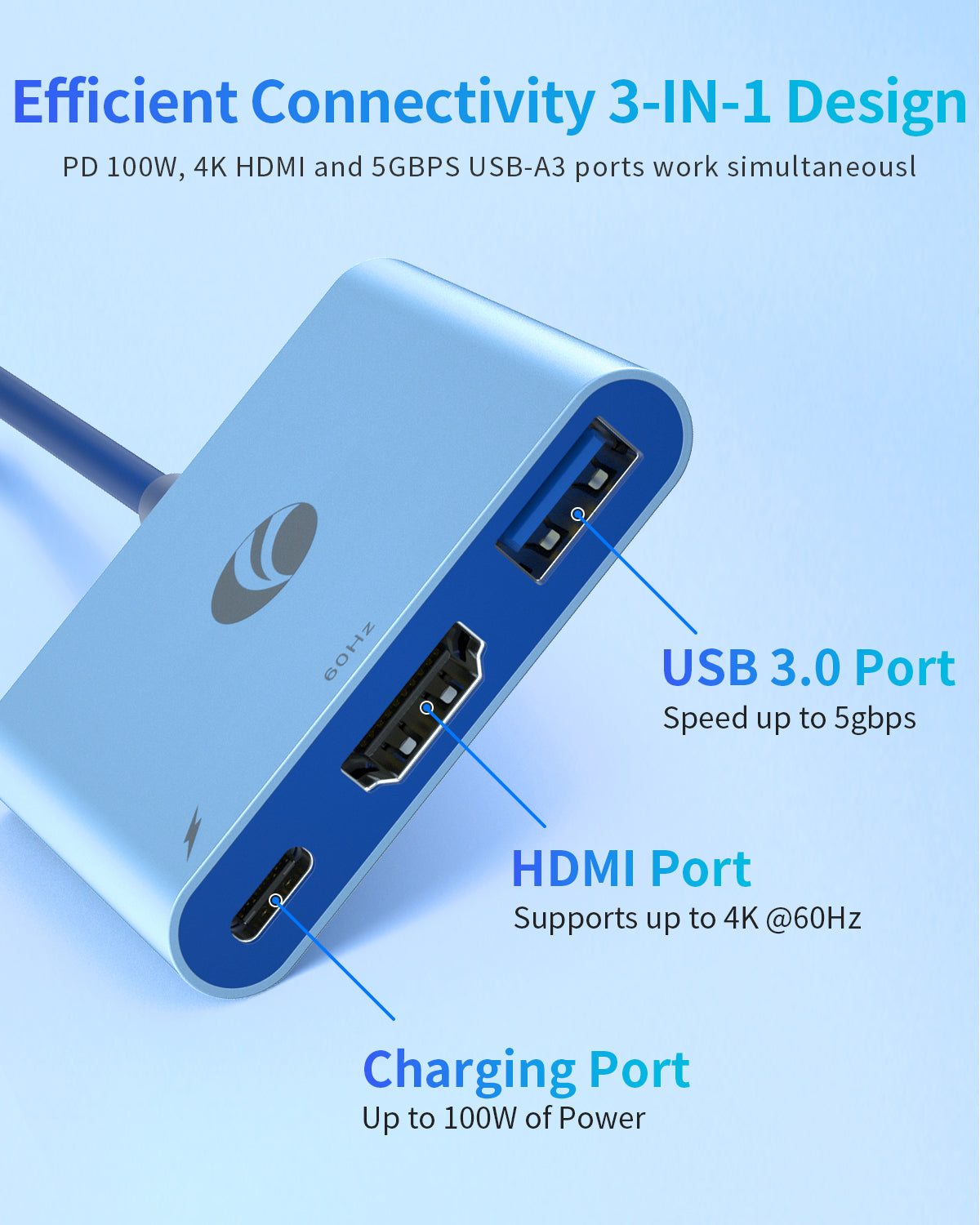 VCOM 3-in-1 4K HDMI Charging Port USB-C Hub