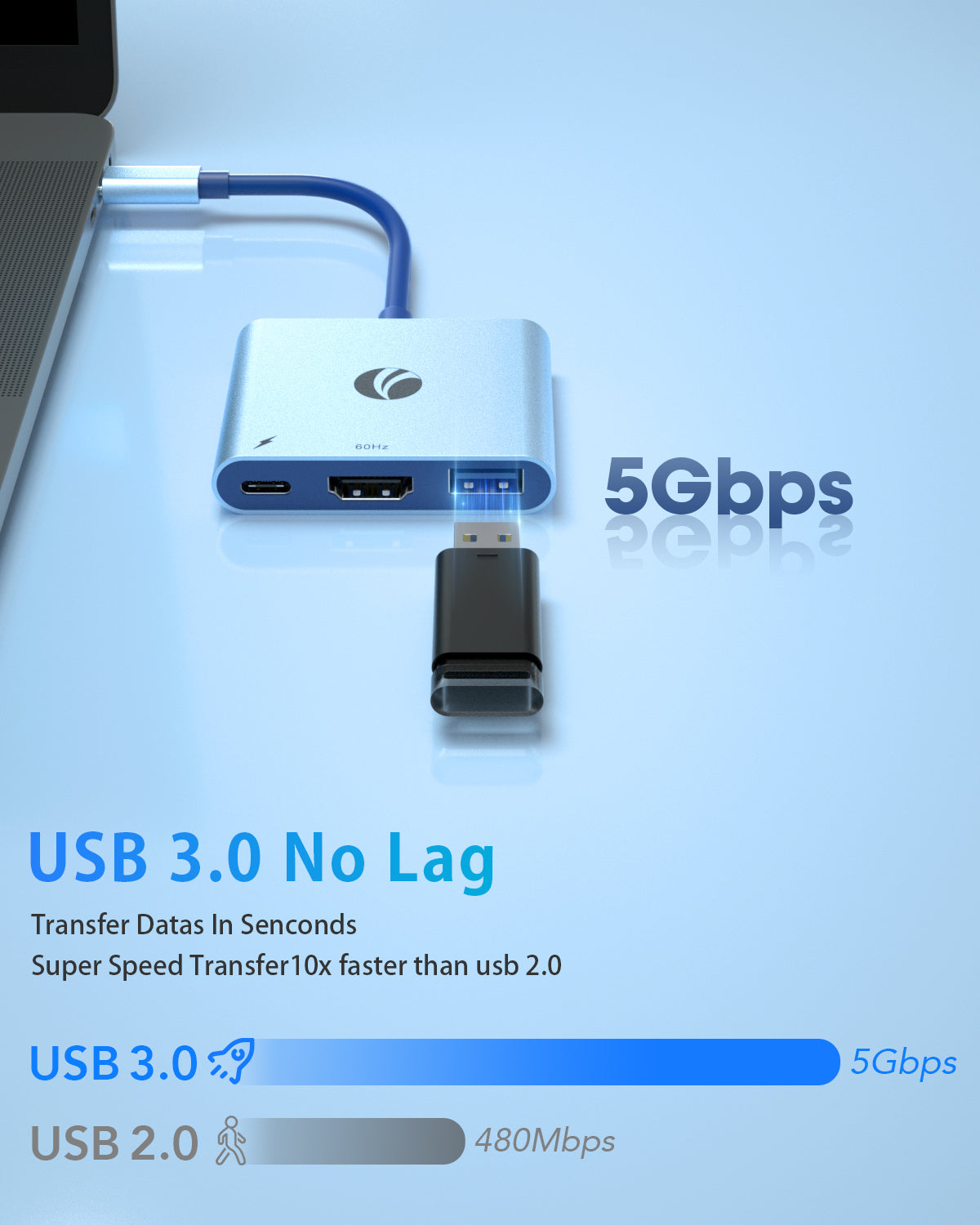 VCOM 3-in-1 4K HDMI Charging Port USB-C Hub