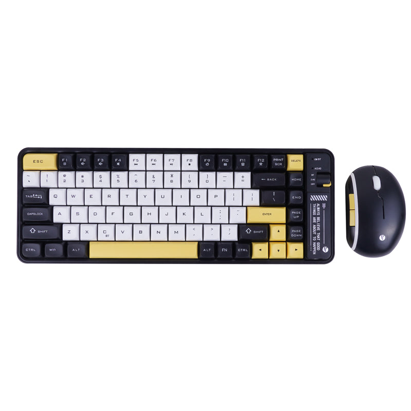 VCOM Dual Mode Wireless Keyboard & Mouse – Bluetooth + 2.4G, Rechargeable, 86-Key with Knob