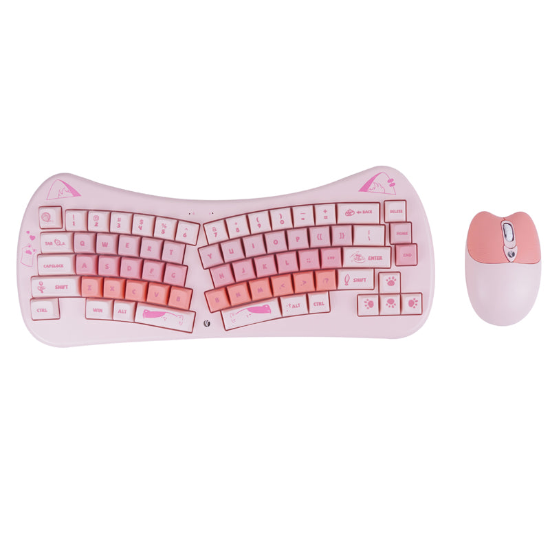 VCOM Cute Wireless Keyboard and Mouse Set – Compact 2.4G Connection, 66-Key Layout, Plug & Play (Pink / Purple / Beige)