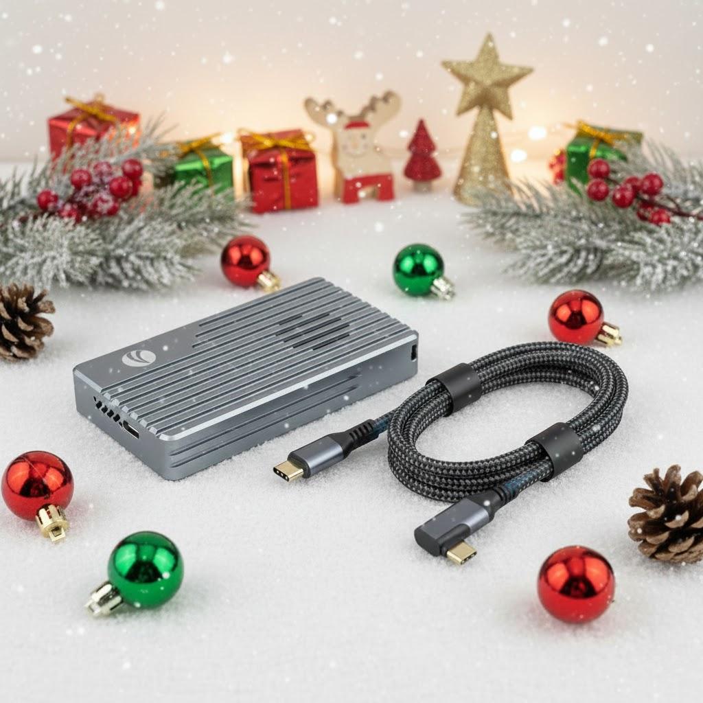 VCOM Thunderbolt 5 NVMe SSD Enclosure + USB4 Right Angle Cable Bundle