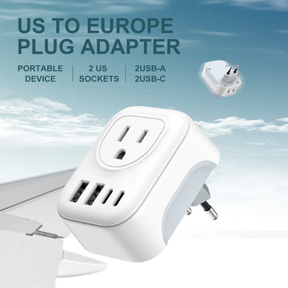 VCOM Travel Adapter Pro - 6-in-1 Compact Wall Charger (2 USB-A + 2 USB-C) w/ Safety Case