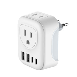 VCOM Travel Adapter Pro - 6-in-1 Compact Wall Charger (2 USB-A + 2 USB-C) w/ Safety Case