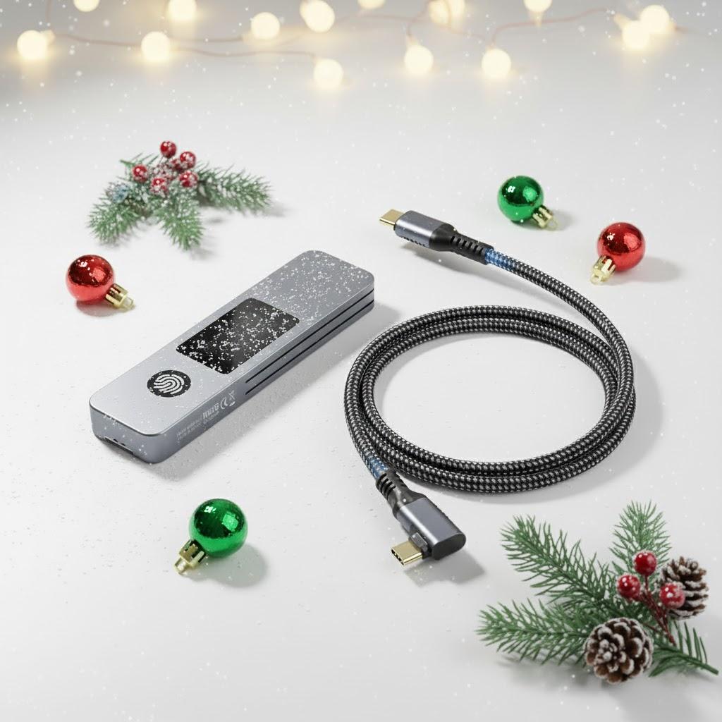 VCOM Fingerprint SSD Enclosure + USB4 Right Angle Cable Bundle