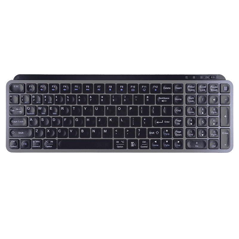 VCOM Ultra-Slim Wireless Keyboard (Bluetooth + 2.4G) – Full-Size 105-Key Rechargeable Keyboard with USB-C Charging, Compatible with Windows XP/7/8