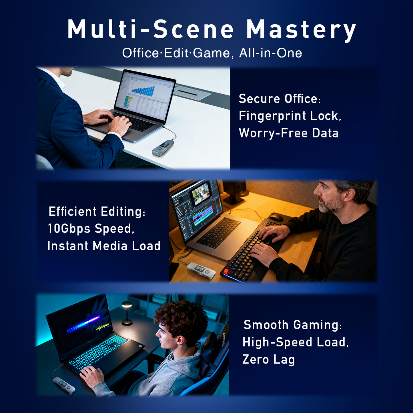 Корпус SSD-накопителя со сканером отпечатков пальцев для NVMe и SATA 10 Гбит/с