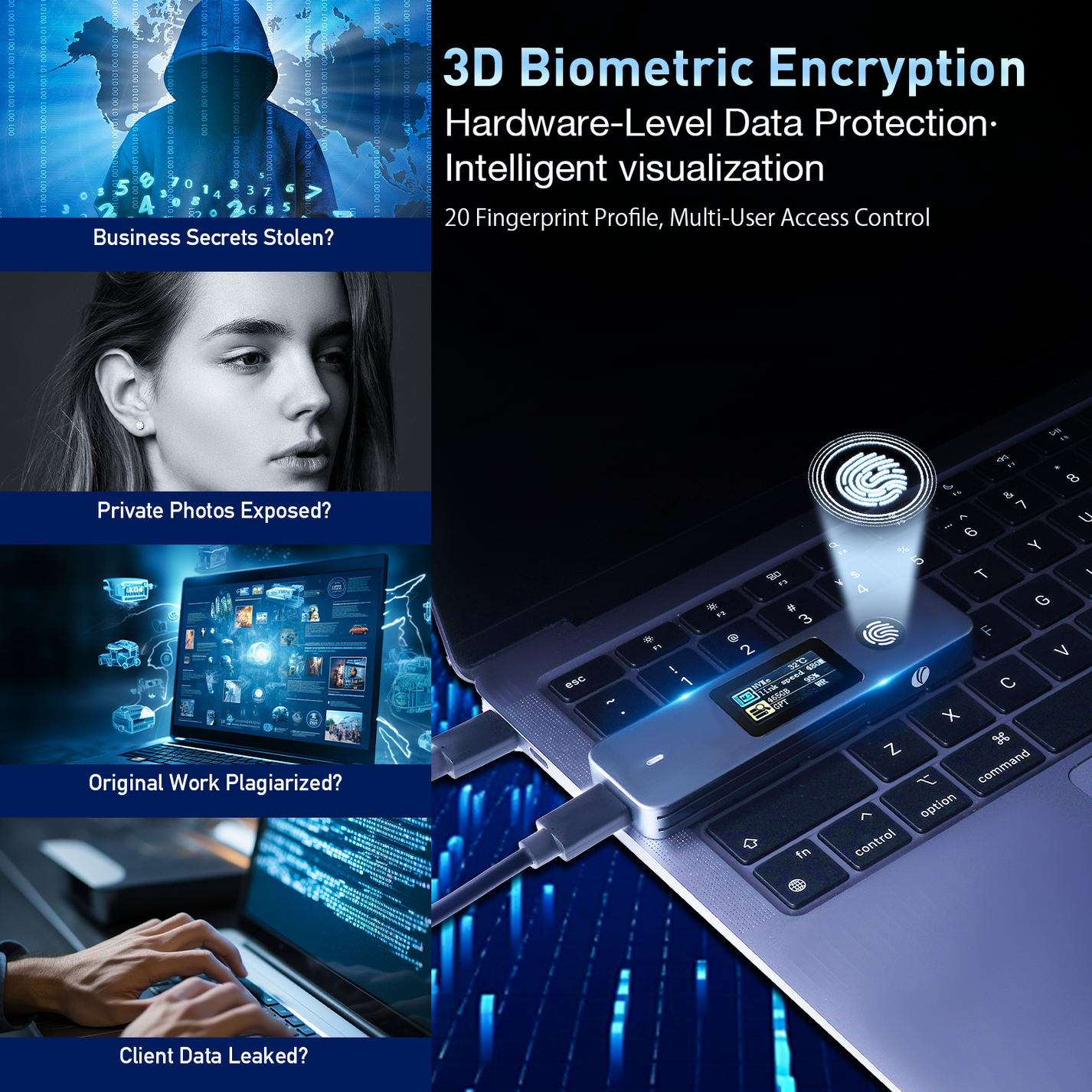 Biometric Fingerprint SSD Enclosure | AES 256-bit Hardware Encryption ...
