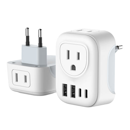 VCOM Travel Adapter Pro - 6-in-1 Compact Wall Charger (2 USB-A + 2 USB-C) w/ Safety Case