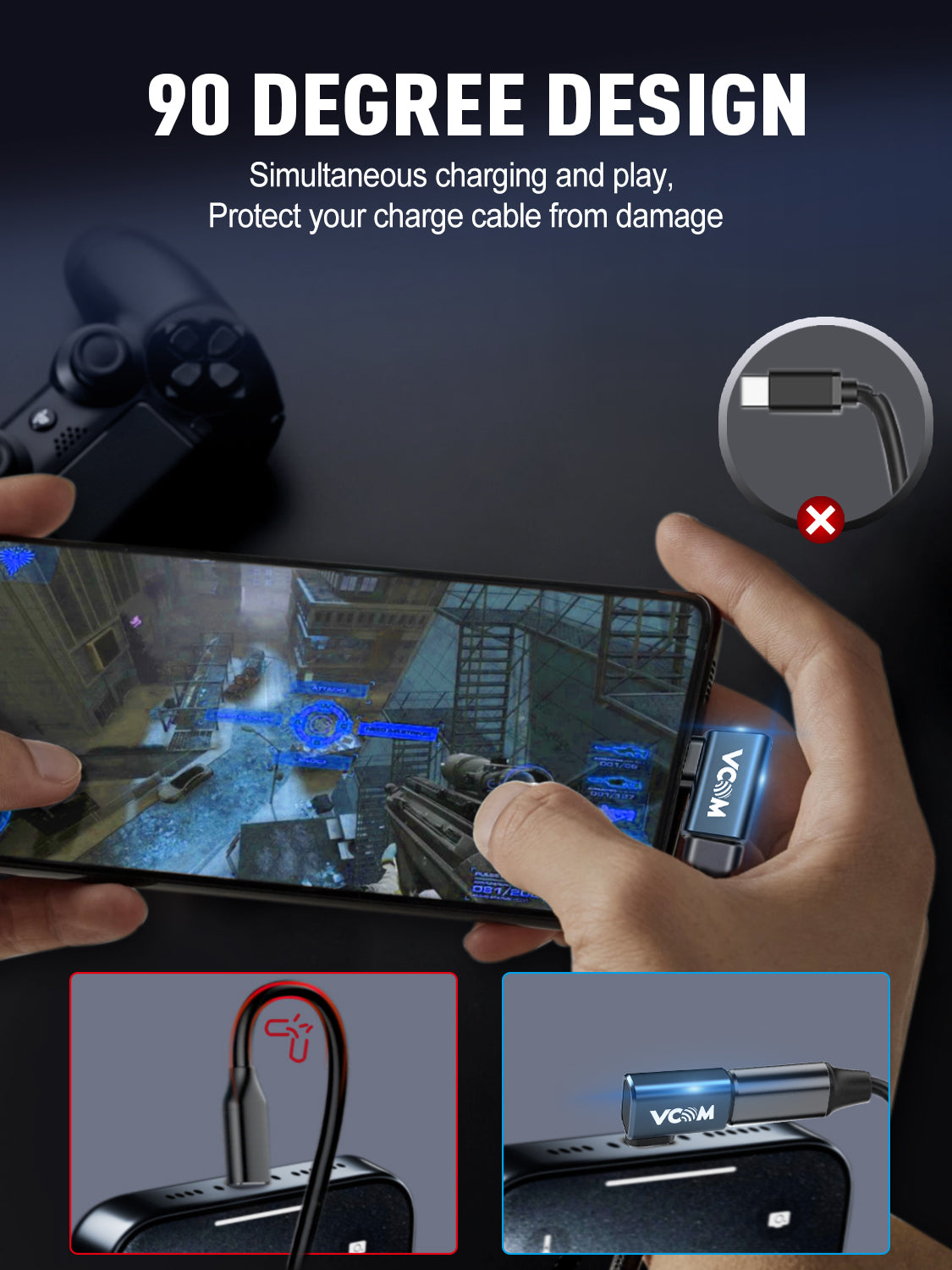 VCOM USB4 2.0 Right-Angle USB-C Adapter 80Gbps 240W PD