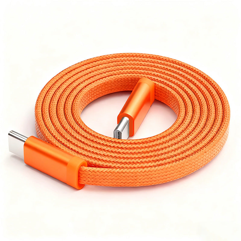 VCOM USB-C to USB-C 60W Flat Cable, 480Mbps Data Transfer Type-C Charging Cable, Aluminum Connector, 1.2m (Orange)