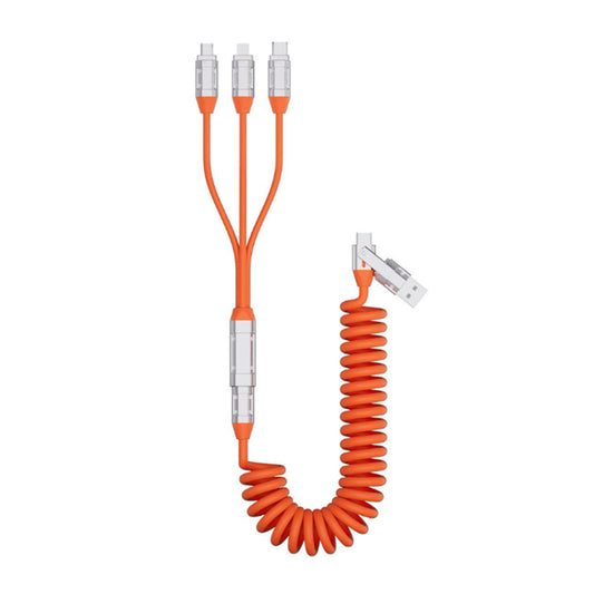 VCOM USB2.0 Adjustable-Length Coiled Charging Cable, 140W 480Mbps Spring Cable with USB-C, Lightning & Micro-USB Adapters