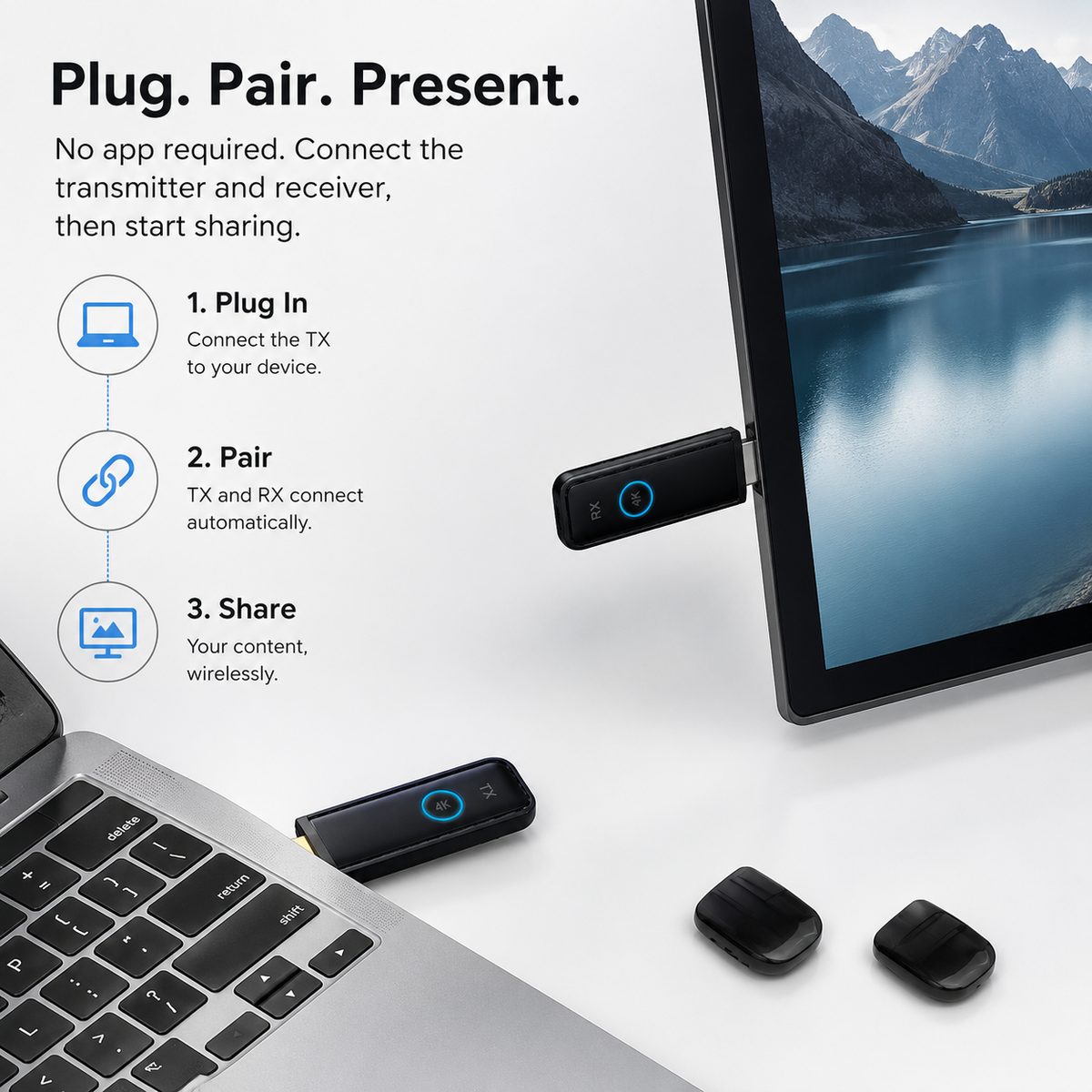 VCOM 4K Wireless ScreenCast HDMI Display Kit (5GHz, Plug & Play)