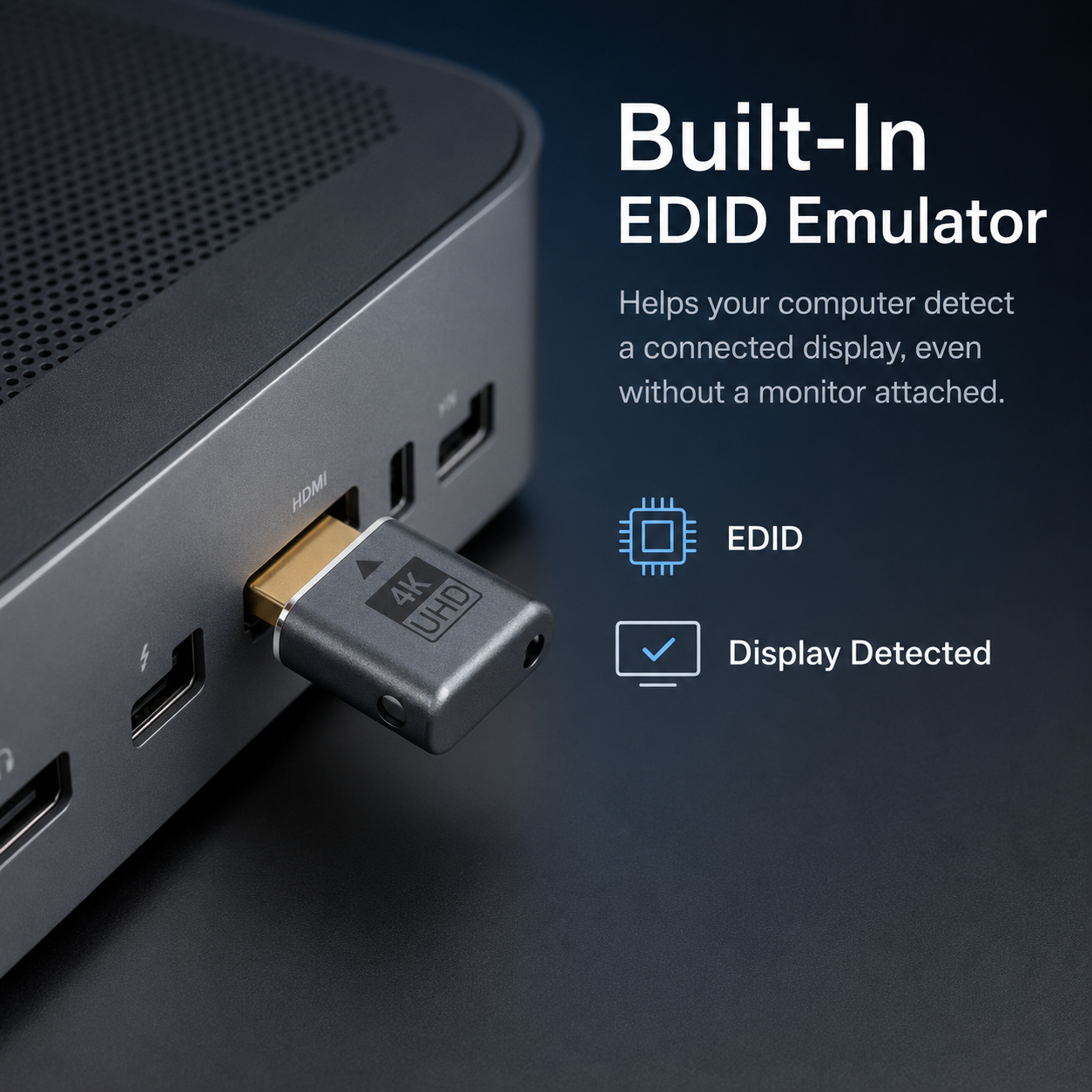 VCOM HDMI Dummy Plug 4K@60Hz – Virtual Display Emulator for AI Agents, macOS Closed-Lid Mode