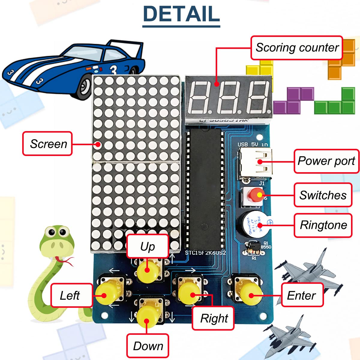 DIY Pixel Handheld Game Console Kit – Retro Mini Game Console Soldering Project with STC Microcontroller for STEM Learning