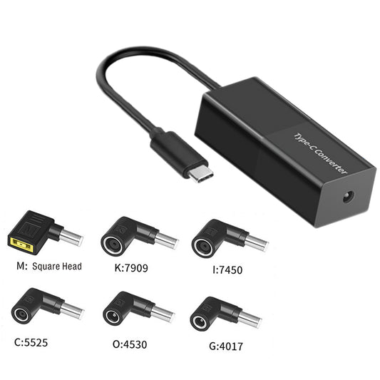 VCOM Modular DC to USB-C Power Converter 65W, L-Type DC to Type-C Adapter with 6 Interchangeable DC Heads, 0.2M Aluminum Cable