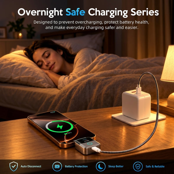 Automatically disconnects the charging circuit once the device is fully charged or reaches the set threshold, ideal for overnight or prolonged charging.