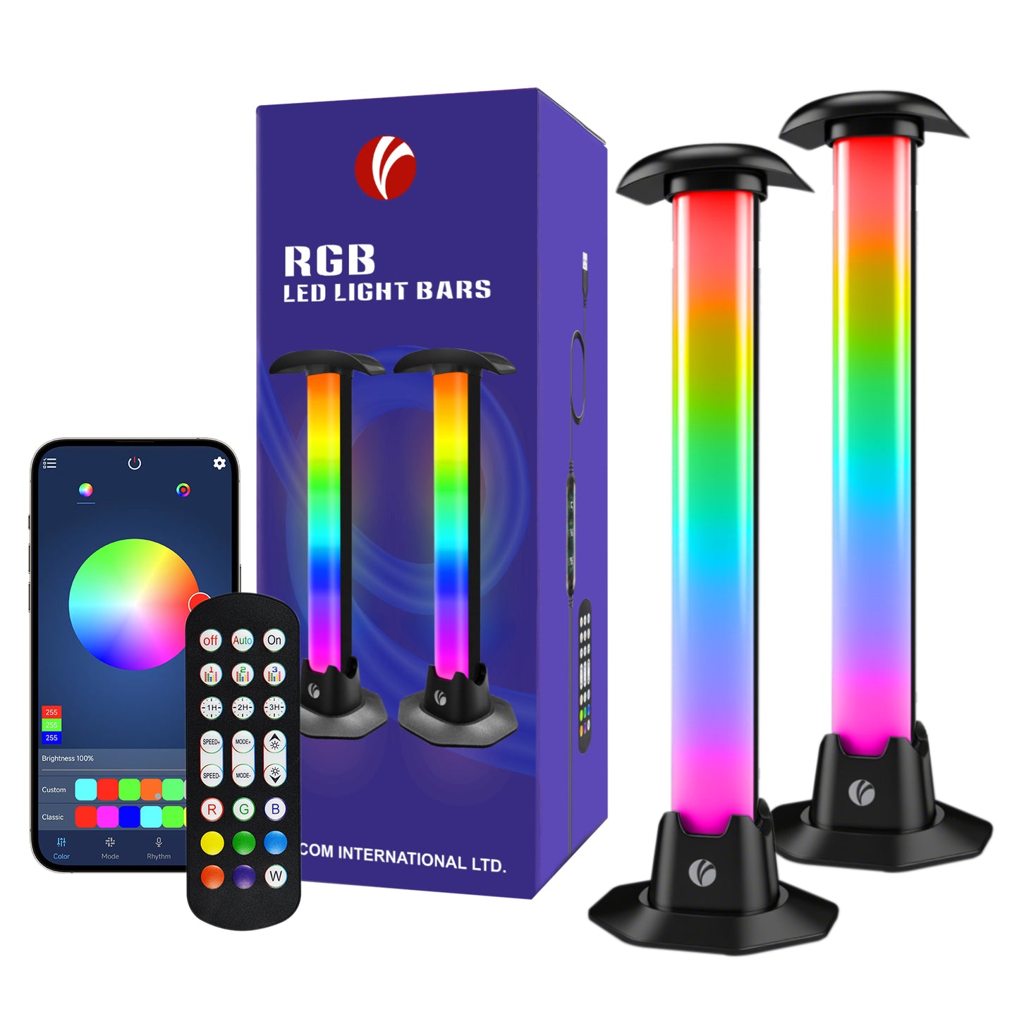 VCOM RGB Ambient Light Bar – Dynamic LED Mood Lamp with Sound Sync, Remote & Inline