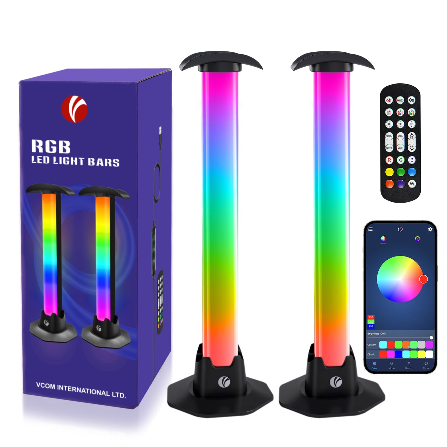 VCOM RGB Ambient Light Bar – Dynamic LED Mood Lamp with Sound Sync, Remote & Inline