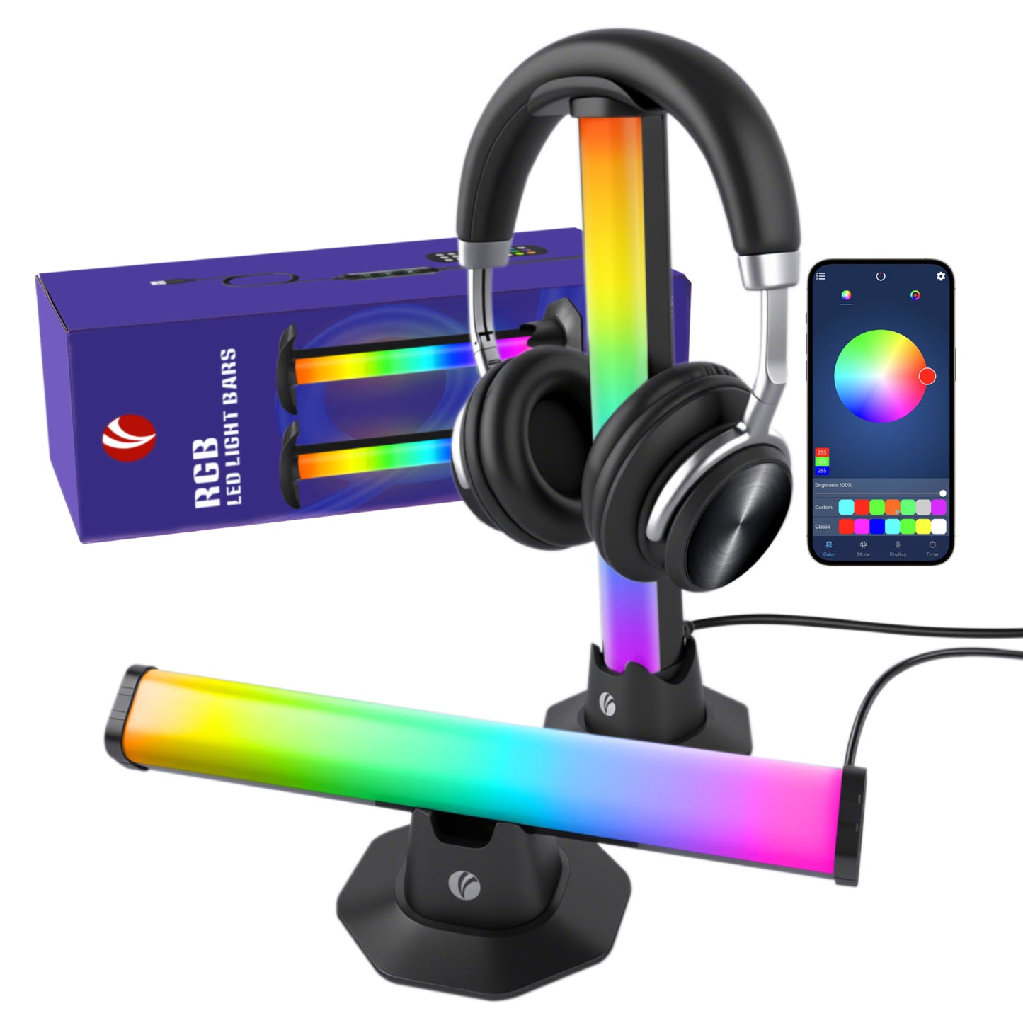 VCOM RGB Ambient Light Bar – Dynamic LED Mood Lamp with Sound Sync, Remote & Inline