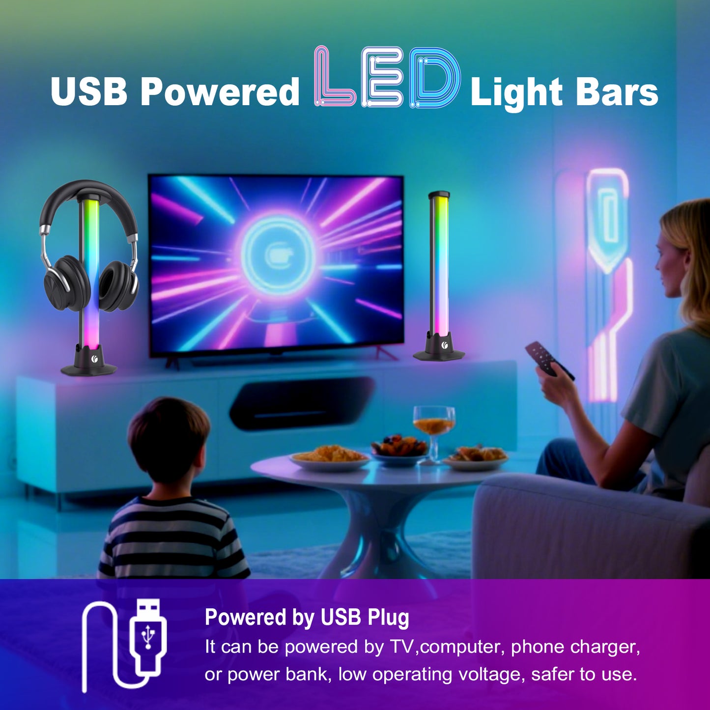 VCOM RGB Ambient Light Bar – Dynamic LED Mood Lamp with Sound Sync, Remote & Inline