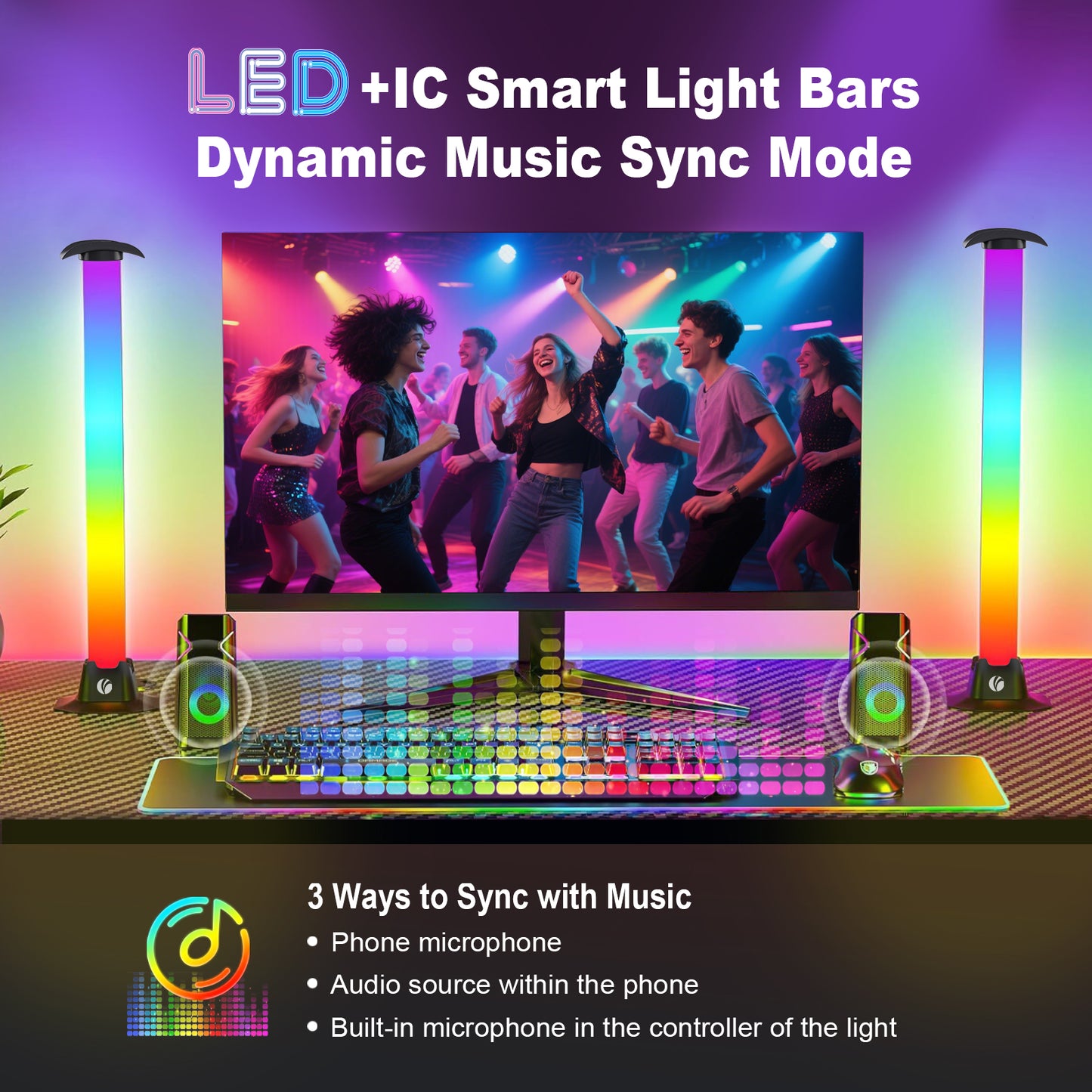 VCOM RGB Ambient Light Bar – Dynamic LED Mood Lamp with Sound Sync, Remote & Inline