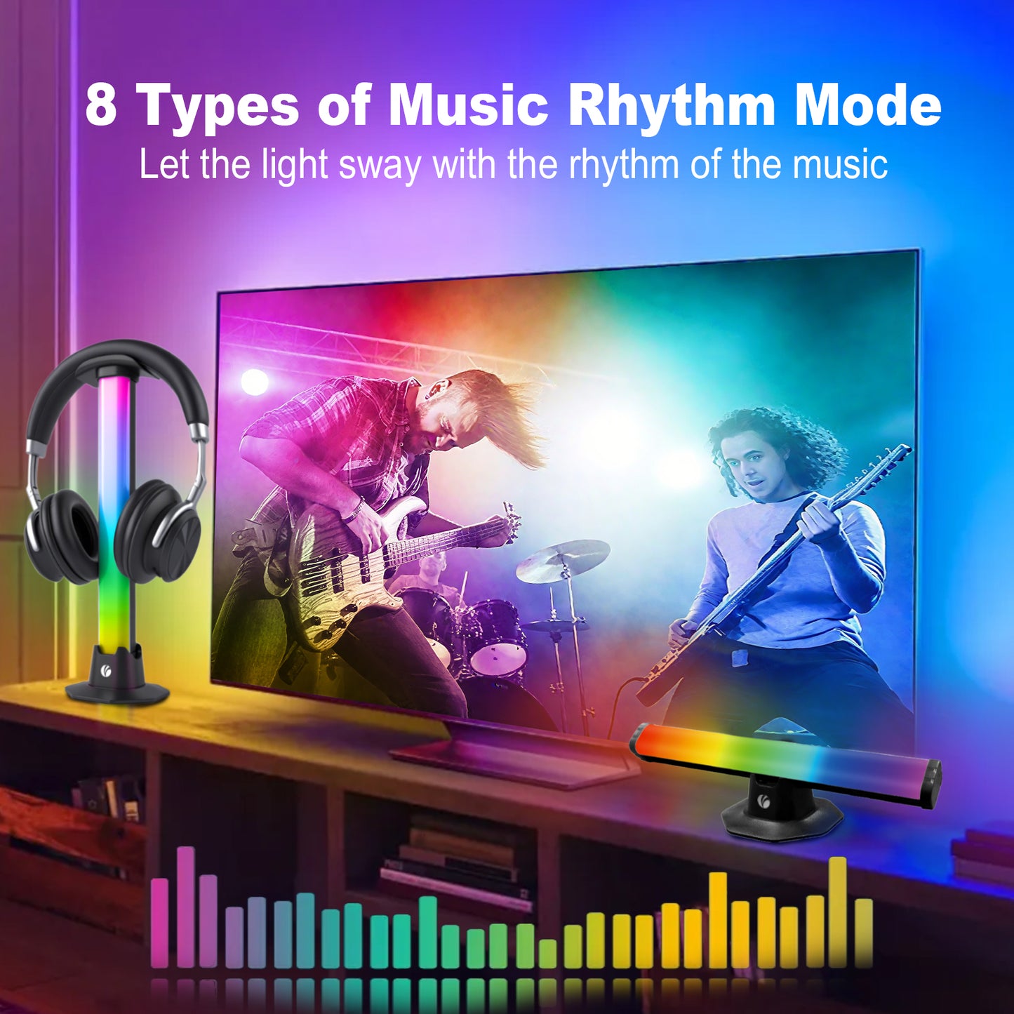 VCOM RGB Ambient Light Bar – Dynamic LED Mood Lamp with Sound Sync, Remote & Inline