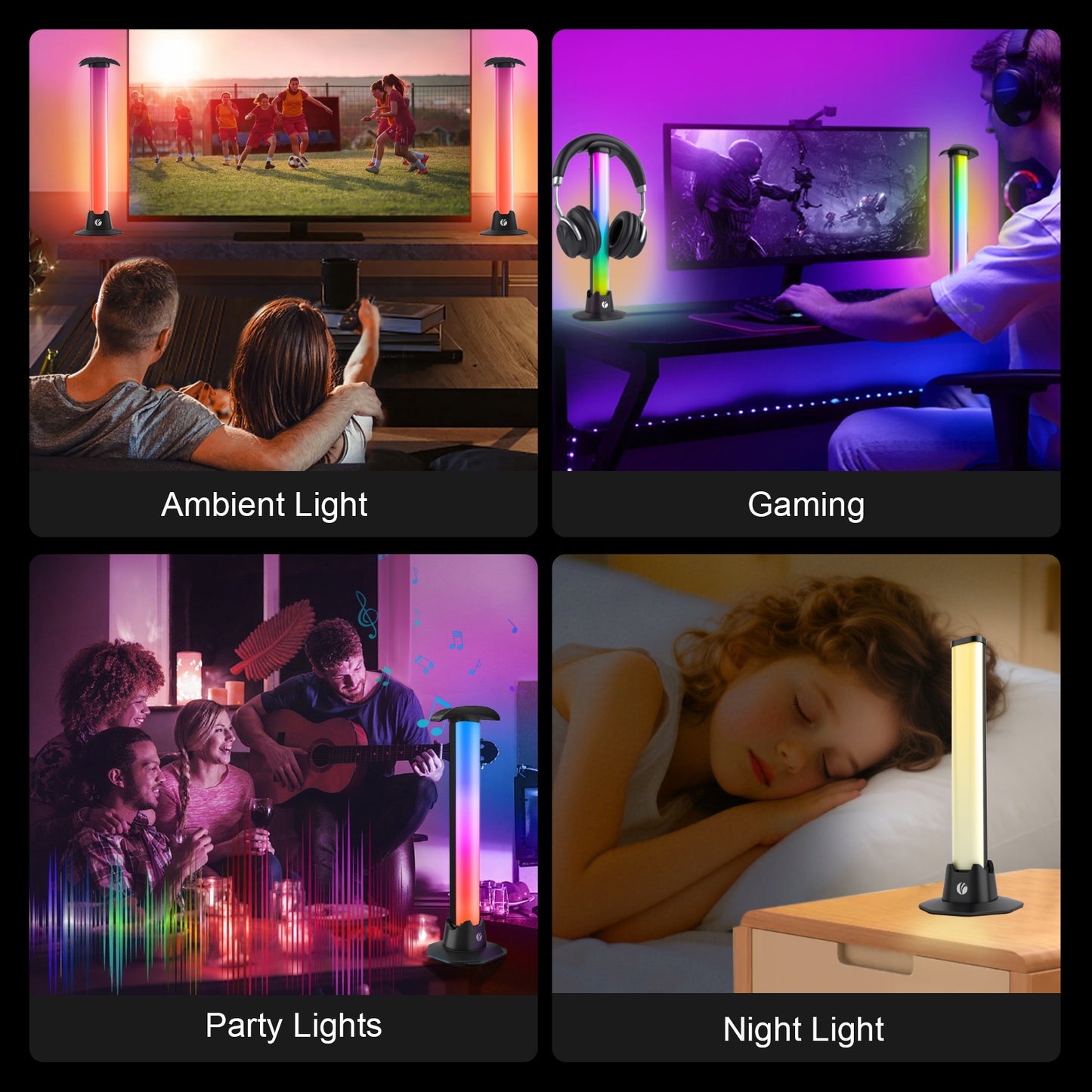 VCOM RGB Ambient Light Bar – Dynamic LED Mood Lamp with Sound Sync, Remote & Inline