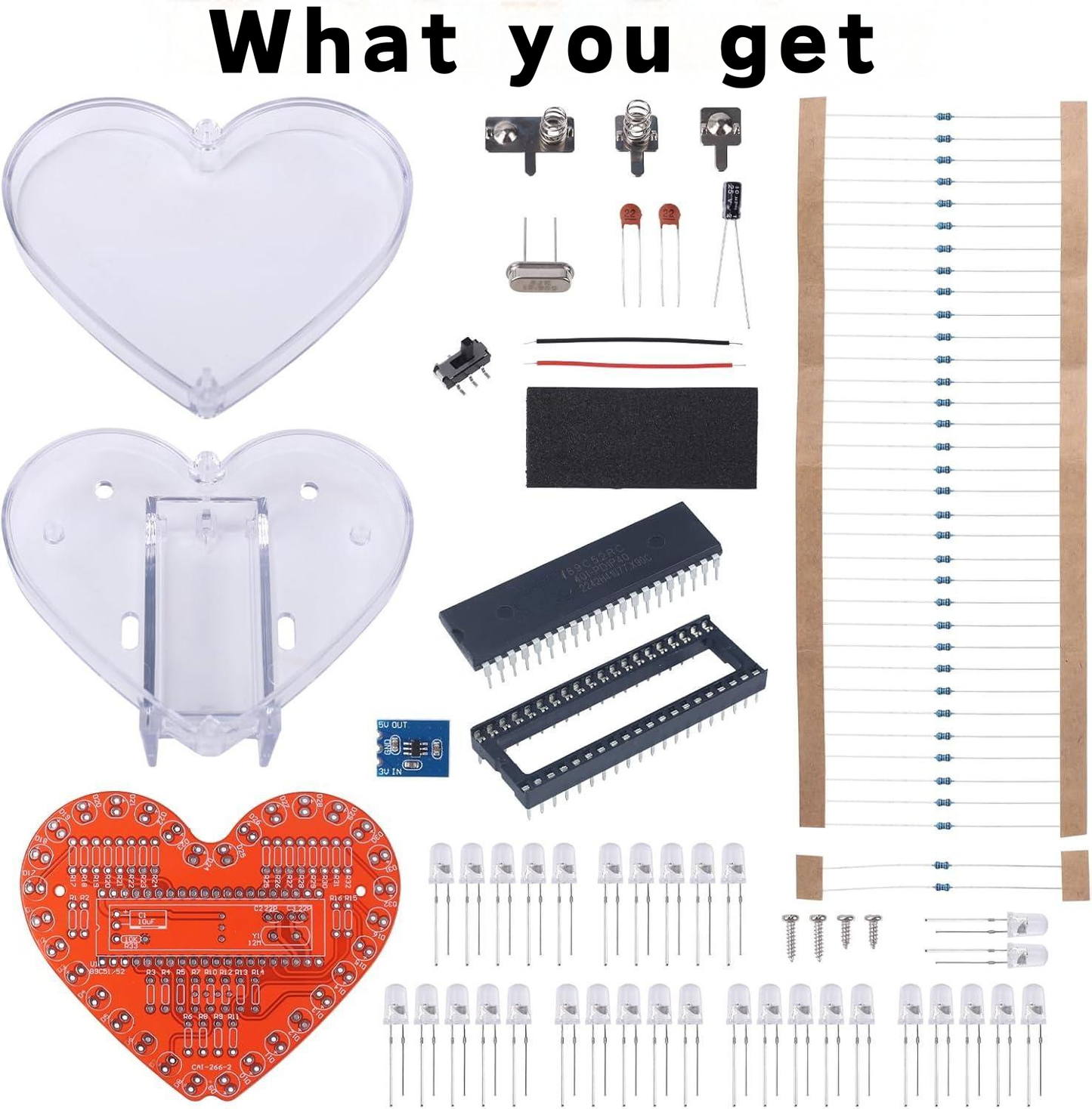 VCOM LED Heart DIY Electronic Kit – 51 Microcontroller Soldering Practice Board, Flashing Light Circuit for Beginners & STEM Education