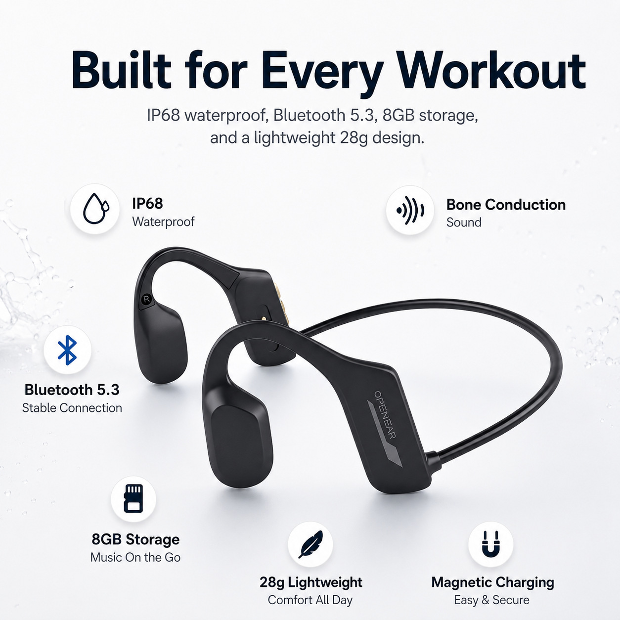 VCOM AquaBeat Pro – водонепроницаемые наушники с костной проводимостью IP68, памятью 8 ГБ и Bluetooth 5.3