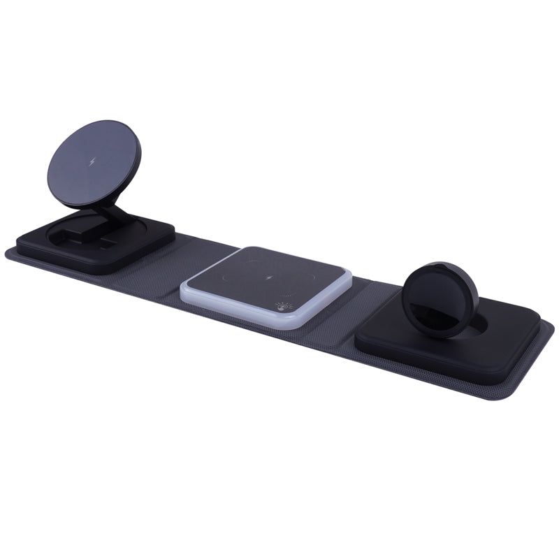 VCOM Magnetic 3-in-1 Wireless Charger – Foldable Fast Charging Pad for Phone, Earbuds & Watch, Qi-Compatible, USB-C Powered, Travel-Friendly Design