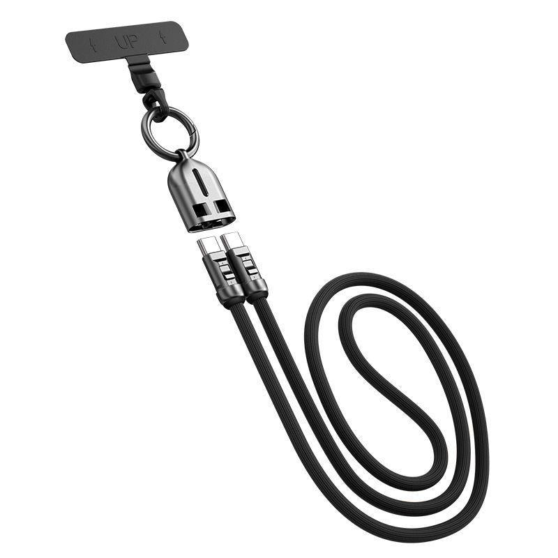 VCOM 240W USB-C Lanyard Charging Cable – 3-in-1 Hollow Neck Strap Cable, 480Mbps Data Transfer, Nylon Braided Fast Charging Cable for Phone & Laptop