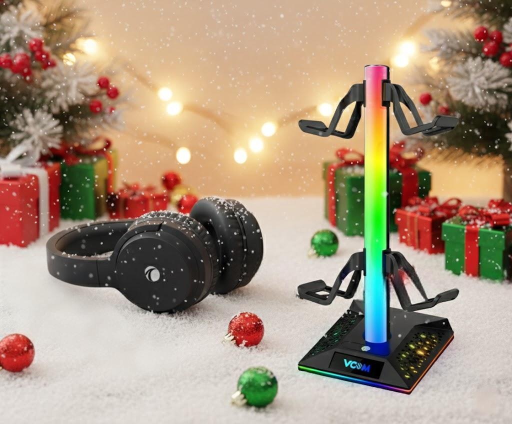 VCOM RGB Headphone Stand + Bluetooth Over-Ear Headphones Bundle